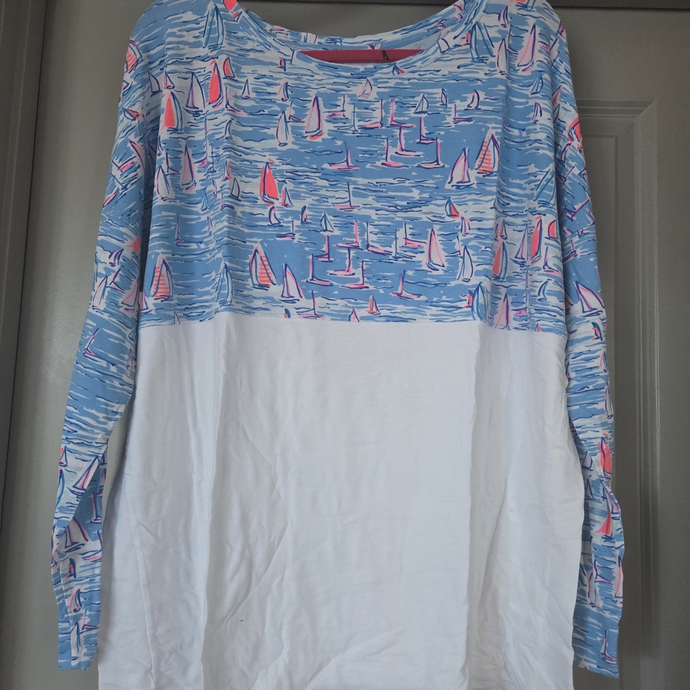 Lilly Pulitzer Blue and Pink Sailboat Top